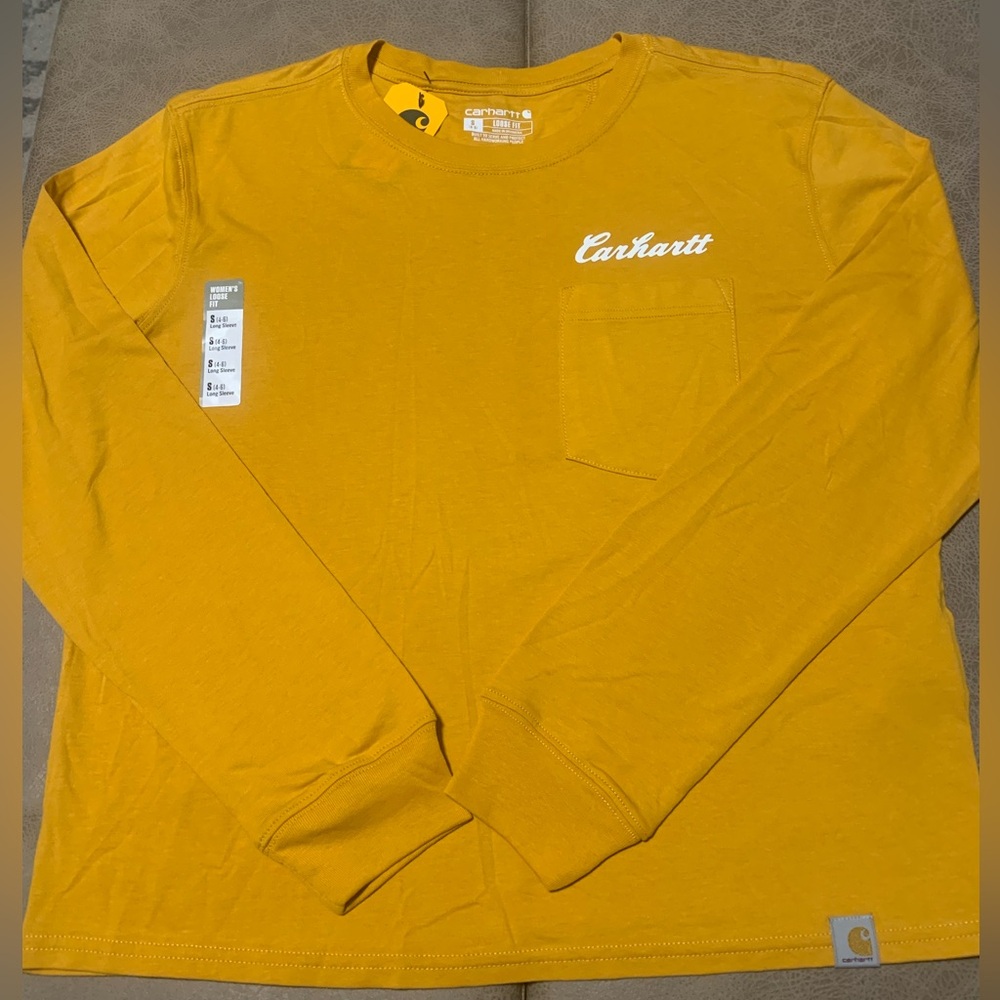 Carhartt Women Loose Fit Light Weight Long Sleeve Logo Pocket Tee NWT Size Small